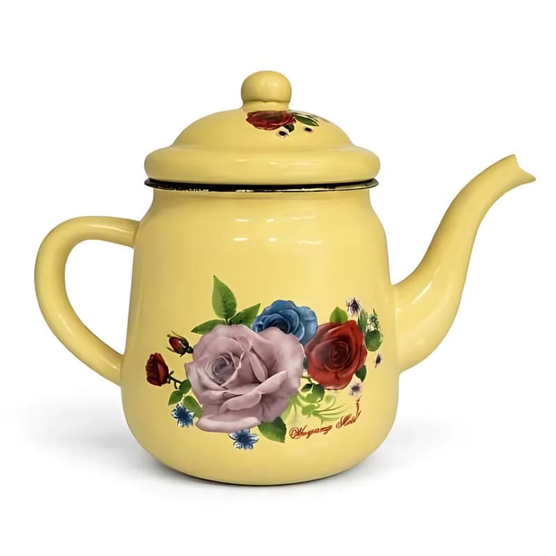 Enamel Teapot, Yellow Rose