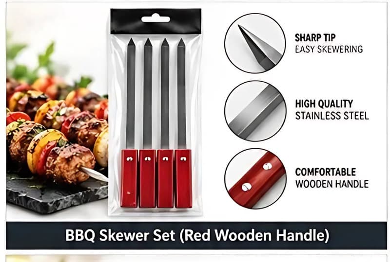 BBQ Skewer Set (Red Wooden Handle)