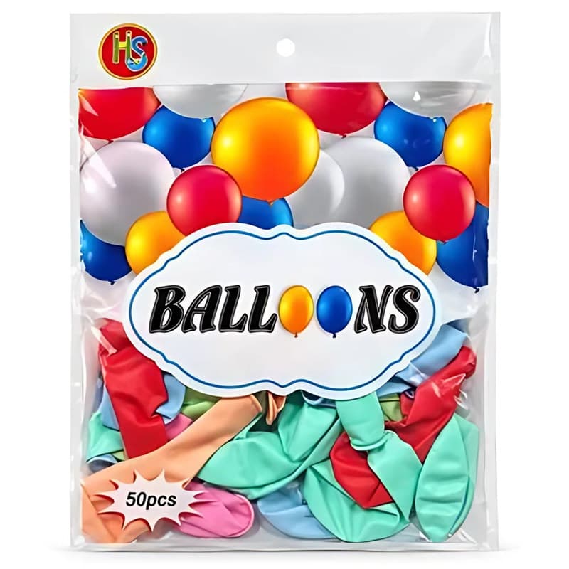 Assorted Colour Latex Balloons, 50 Pack