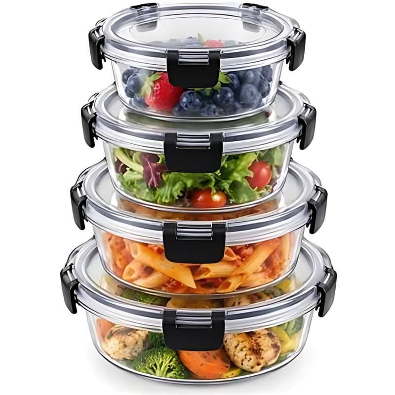 Round Glass Food Containers, 4 Pack