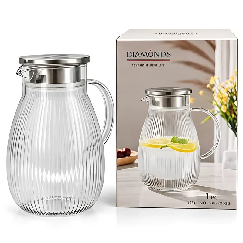 Diamonds Ribbed Glass Jug with Lid