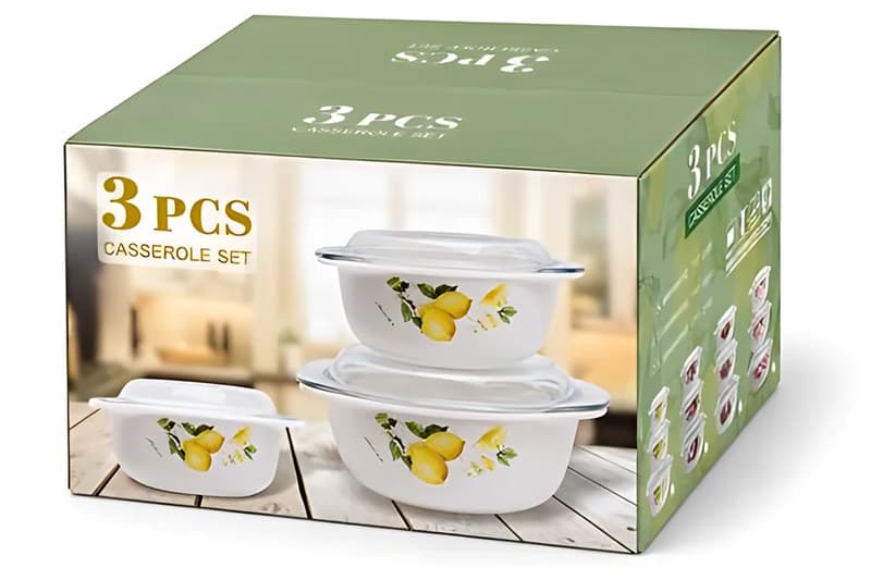 Glass Casserole Set with Lids, 3 Piece