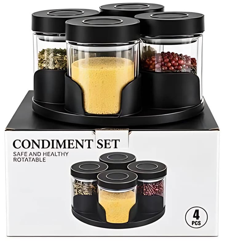 Rotating Glass Condiment Set, 4 Jar
