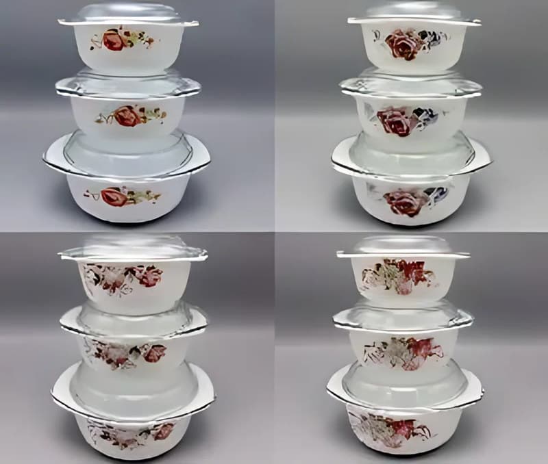 Glass Casserole Set with Lids, Floral