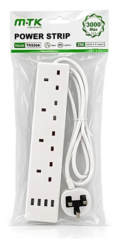 M·TK Power Strip 2m, 4-Way + 4 USB
