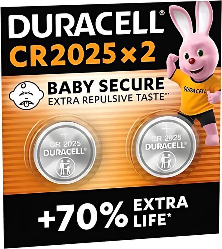 Duracell CR2025 Batteries, 2 Pack